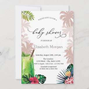 Cocktail, Palme, Glitter Bokeh Baby Shower Einladung