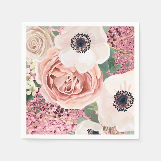 Cocktail Paper Napkin Geometric Garden Rose Glitte Serviette (Vorderseite)