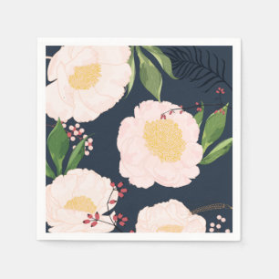 Cocktail Paper Napkin White Floral Blume auf Dunke Serviette