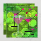Cocktail Party Blubbles Grün Rosa Einladung (Vorne/Hinten)