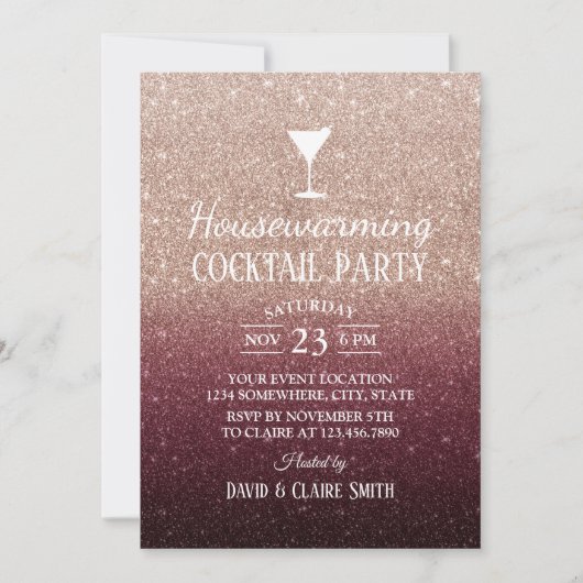 Cocktail Party Burgund Rose Gold Einladung (Vorderseite)