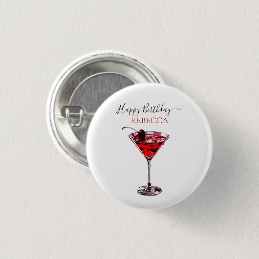 Cocktail Party Cherry Martini Happy Birthday Button (Vorne & Hinten)