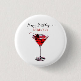 Cocktail Party Cherry Martini Happy Birthday Button