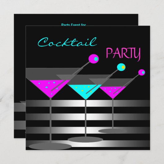 Cocktail Party Cocktails Drinks Martini Aquamarin  Einladung (Vorne/Hinten)