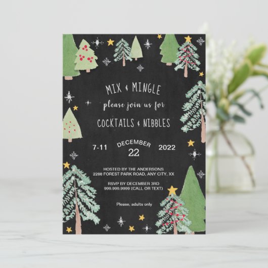 Cocktail-Party Einladung, Nachtkiefern Einladung (Stehend Vorderseite)