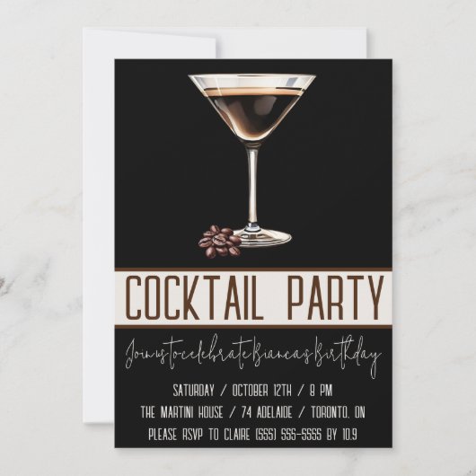 Cocktail Party, Espresso Martini, Geburtstagsparty Einladung (Vorderseite)