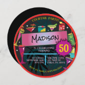 Cocktail Party Extravagant Drinks Wein 50. Geburts Einladung (Vorne/Hinten)