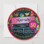 Cocktail Party Extravagant Drinks Wein 50. Geburts Einladung (Vorderseite)