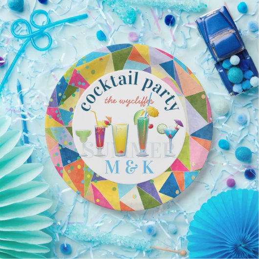 Cocktail Party Farbenfrohe Regenbogen Sommergeträn Pappteller (Party)