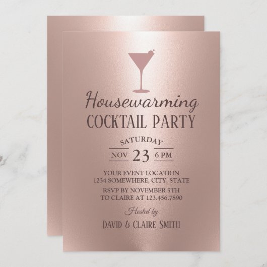 Cocktail-Party für den Hausgebrauch Rose Einladung (Vorne/Hinten)