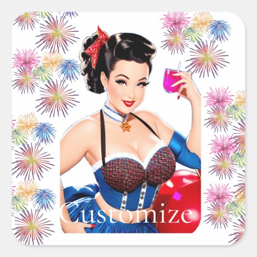 Cocktail Party Girl Thunder_Cove Quadratischer Aufkleber (Vorderseite)