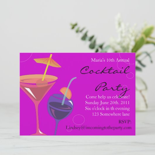 Cocktail Party Happy Birthday Einladungen Drinks (Stehend Vorderseite)