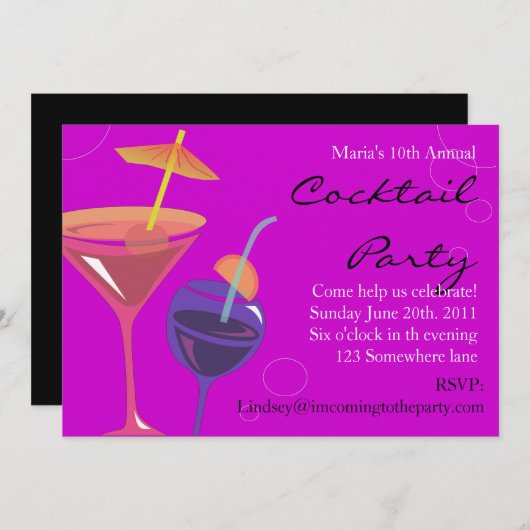 Cocktail Party Happy Birthday Einladungen Drinks (Vorne/Hinten)