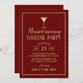 Cocktail Party Housewarming Burgund Gold Einladung (Vorne/Hinten)