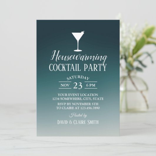 Cocktail Party Housewarming Elegantes Aquamarines Einladung (Stehend Vorderseite)