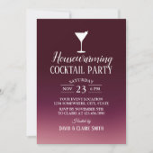 Cocktail Party Housewarming Modern Burgundy Ombre Einladung (Vorderseite)