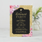 Cocktail-Party im Ruhestand Modern Gold Floral Einladung (Stehend Vorderseite)