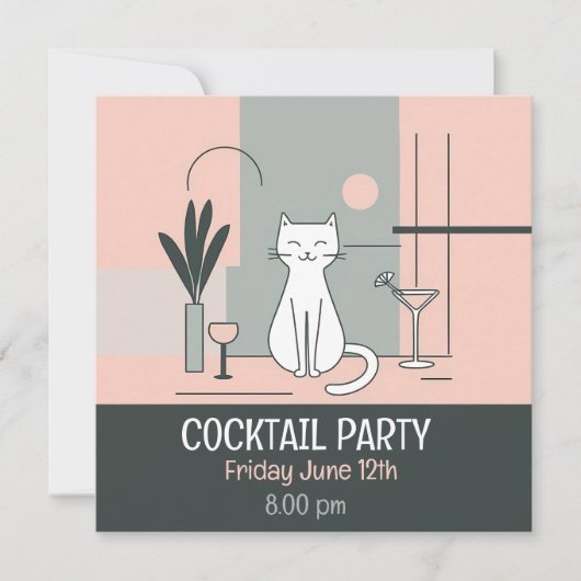 Cocktail Party Katzen im Retro-Stil Einladung (Vorderseite)
