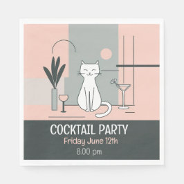 Cocktail Party Katzen im Retro-Stil Serviette