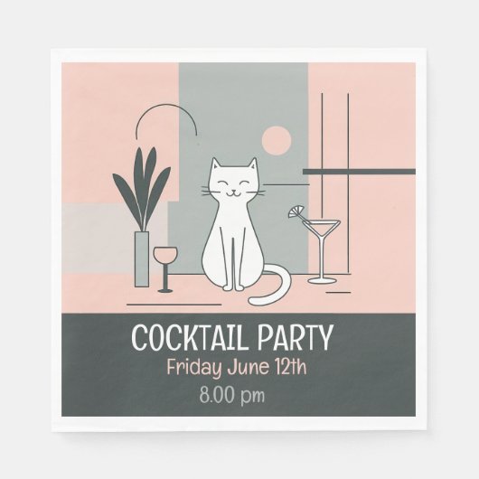 Cocktail Party Katzen im Retro-Stil Serviette (Vorderseite)