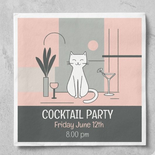Cocktail Party Katzen im Retro-Stil Serviette