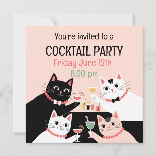 Cocktail-Party-Katzen Retro-Sophilie Einladung (Vorderseite)