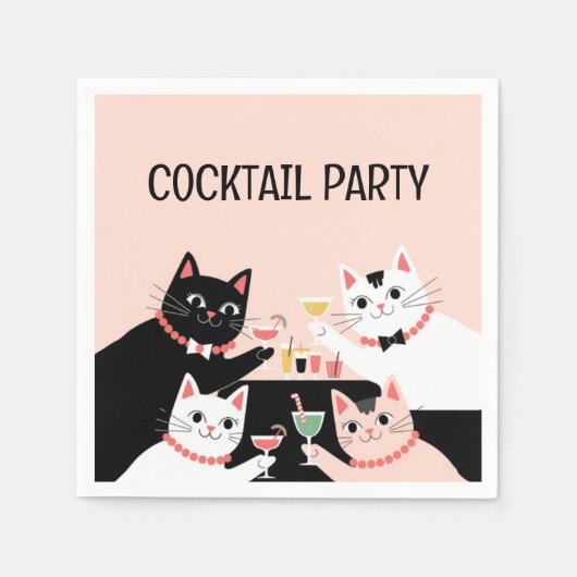 Cocktail-Party-Katzen Retro-Sophilie Serviette (Vorderseite)
