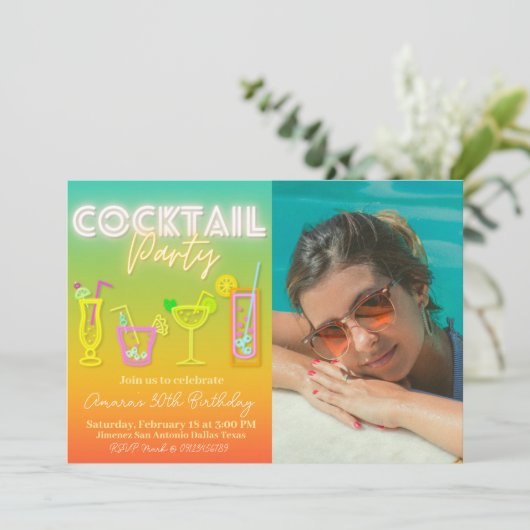 Cocktail-Party mit Foto Einladung (Stehend Vorderseite)