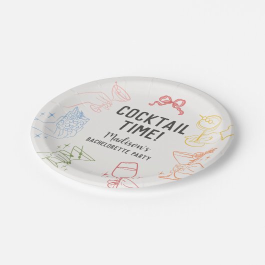 Cocktail Party Retro Junggeselinnen-Abschied Pappteller (Schrägansicht)