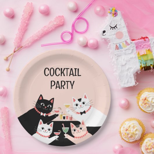 Cocktail Party Retrokatzen Papierplatte Pappteller (Party)