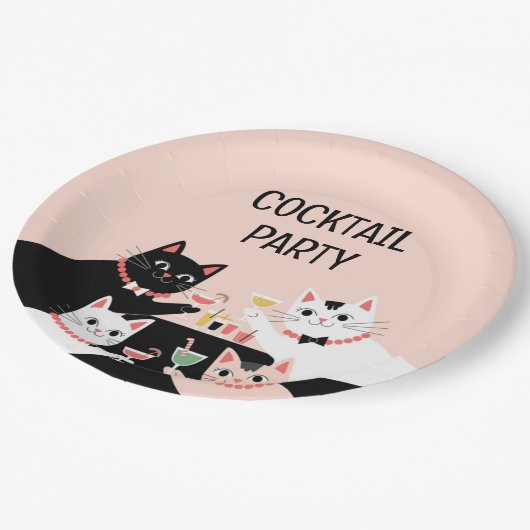 Cocktail Party Retrokatzen Papierplatte Pappteller (Schrägansicht)