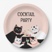 Cocktail Party Retrokatzen Papierplatte Pappteller (Vorderseite)