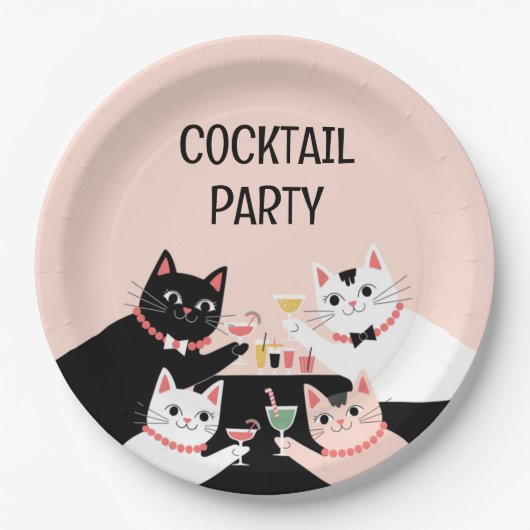 Cocktail Party Retrokatzen Papierplatte Pappteller (Vorderseite)