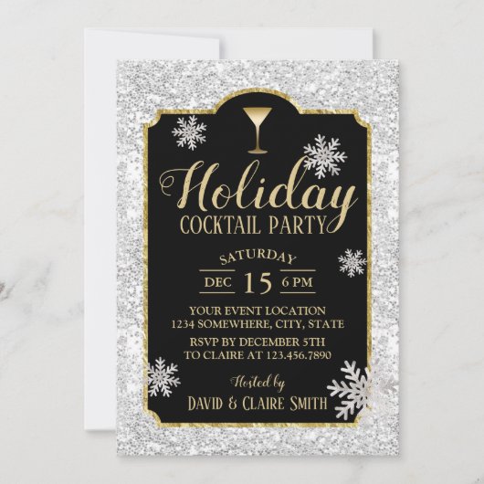 Cocktail Party Snowflakes Modernes Silber Einladung (Vorderseite)