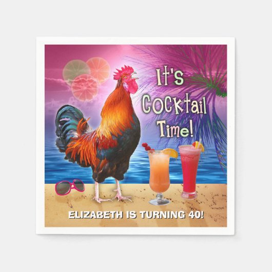 Cocktail Party Tropischer Rooster Funny Birthday Serviette (Vorderseite)