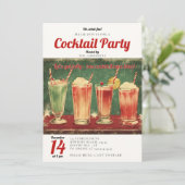 Cocktail Party Vintag Red Retro Weihnachts-Party Einladung (Stehend Vorderseite)