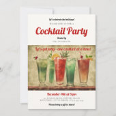 Cocktail Party Vintag Rotes Grün Weihnachtsfest Pa Einladung (Vorderseite)