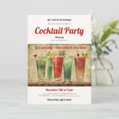 Cocktail Party Vintag Rotes Grün Weihnachtsfest Pa Einladung (Stehend Vorderseite)