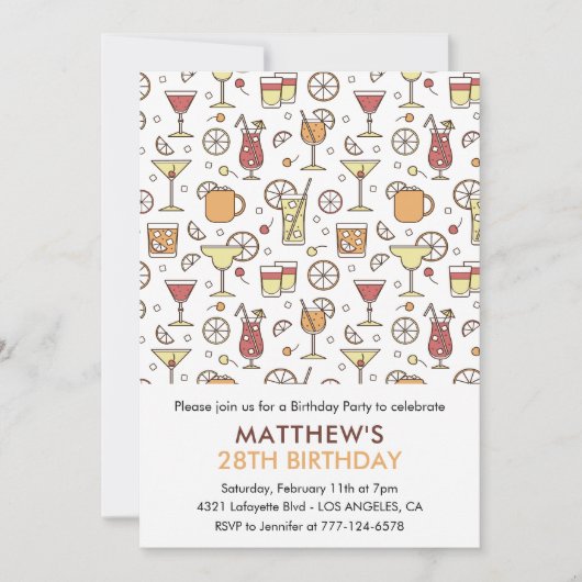 Cocktail Pattern 28. Geburtstag Einladungen Modern (Vorderseite)