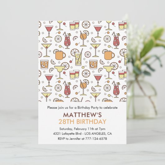 Cocktail Pattern 28. Geburtstag Einladungen Modern (Stehend Vorderseite)