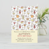 Cocktail Pattern Retro Champagner 39. Geburtstag Einladung (Stehend Vorderseite)