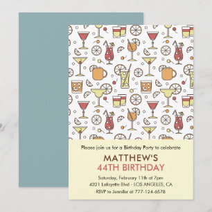Cocktail Pattern Retro Champagner 44. Geburtstag Einladung