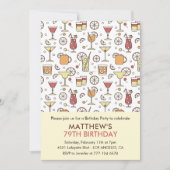 Cocktail Pattern Retro Champagner 79. Geburtstag Einladung (Vorderseite)