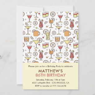 Cocktail Pattern Retro Champagner 86. Geburtstag Einladung