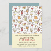 Cocktail Pattern Retro Champagner 91. Geburtstag Einladung (Vorne/Hinten)