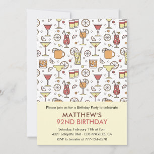 Cocktail Pattern Retro Champagner 92. Geburtstag Einladung