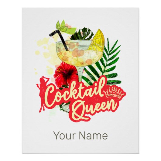 Cocktail Queen Vintag Hen Junggeselinnen-Abschied Poster (Vorderseite)