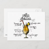 Cocktail Recipe Pina Colada Postkarte (Vorne/Hinten)