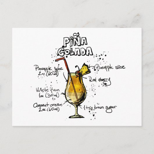 Cocktail Recipe Pina Colada Postkarte (Vorderseite)