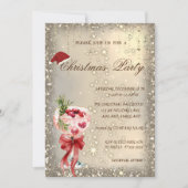 Cocktail Red Bow Santa Hat Christmas Party Einladung (Vorderseite)